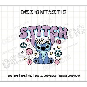 Retro Stitch Svg, Stitch EST 2002 PNG, retro vredesteken, bloemen, Magic Kingdom Shirt Design, schattige Cricut Clipart, zomershirtbestand