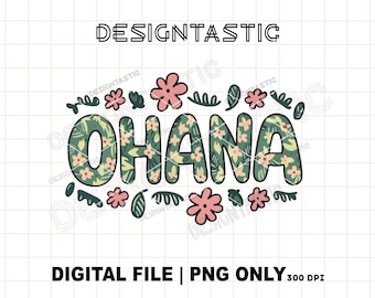 Ohana PNG, Sublimation, Tropisches Blumenmuster, Lilo und Stitch Shirt, Hawai-Shirt, Png Digital Design