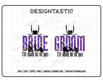 Novia y novio fantasma SVG, archivo de corte de boda embrujada, sublimación de recién casados, clipart de pareja espeluznante, mansión embrujada, descarga de Cricut