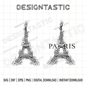 Torre Eiffel Floral SVG | Arquivo de Corte de Paris para Cricut e Silhouette | Clipart Romântico da França | Download Instantâneo