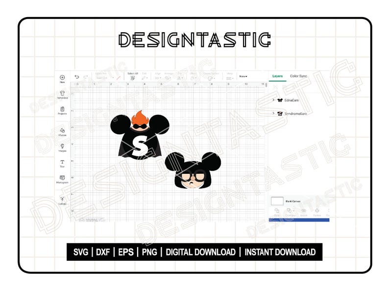 May include: A digital download of two black and white cartoon characters. The first character is a superhero with a red cape and a black mask. The second character is a mouse with a black mask and glasses. The characters are on a white grid background.