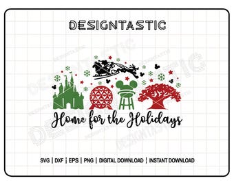 Home for the Holidays SVG, Santa Sleigh, Best Christmas Ever PNG, Mouse Theme Park Cut Files for Cricut