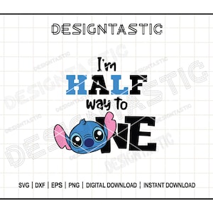 Stitch halve verjaardag SVG | Ontwerp babyshirt 6 maanden | Halverwege naar één geknipt bestand | Leuke Cricut SVG voor feestdecor | Direct downloaden
