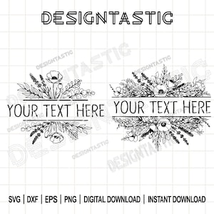 Floral Split Monogram SVG, Wildflower Frame Cut File, Wedding Name Border SVG, Cricut Silhouette Png Dxf Eps, Instant Download