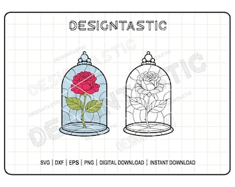 Förtrollad ros PNG, målat glas Skönheten och odjuret SVG, berättelse lika gammal som tiden Clipart, Belle prinsessan Cricut-fil, sagokonst