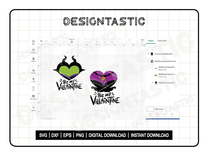 Pu&ograve; includere: Un design digitale con due cuori con il testo "Be My Villaintine" in bianco e nero. I cuori sono verdi e viola con contorni neri. Il design &egrave; su uno sfondo bianco con una griglia.