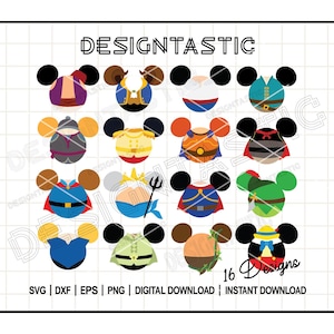 Paquete de orejas de príncipe SVG, orejas de príncipe azul SVG, orejas de Peter Pan, orejas de príncipe Eric SVG, orejas de bestia, orejas de Aladino, archivo de corte para Cricut SVG