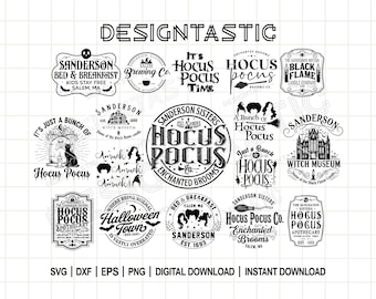 Paquete de archivos SVG de Hocus Pocus / Imágenes prediseñadas de las hermanas Sanderson / Divertidos archivos SVG de brujas de Halloween / Archivos para Cricut y Silhouette / Diseños de manualidades espeluznantes