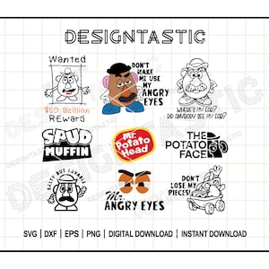ミスターポテトヘッド SVG バンドル、スパッドマフィン、怒った目、指名手配報酬、トイストーリー PNG、面白い PNG、Cricut 用のカットファイル、あなたの工芸品に最適