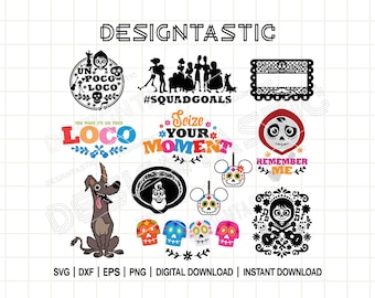 Paquete SVG de Coco / Clipart del Día de los Muertos / Archivos Cricut de la película Coco / SVG en capas / PNG de sublimación / Descarga instantánea
