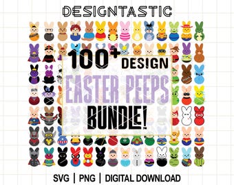 Easter Peeps BUNDLE SVG, 100 Bunny Peep Designs, Marshmallow Bunny Peep, Superheroes, Villains, Sublimation Png, Cut File Cricut