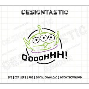 Puede incluir: Una ilustración digital en blanco y negro de un personaje extraterrestre verde con tres ojos y el texto "OoooHHH!" en un círculo.