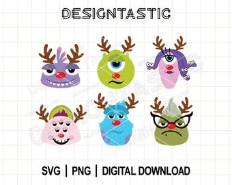 Monsters Reindeer Bundle Svg, Adorable Mike and Sulley Reindeer designs for Christmas creations - Perfect gift for fans!
