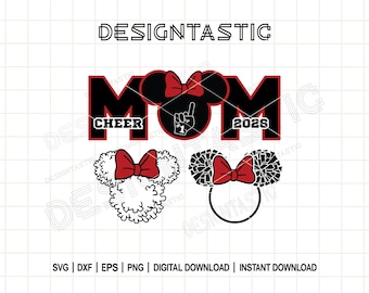 Mouse Head Cheerleader Svg Bundle, Cheer Girl Svg, Pom Pom Miss Mouse Svg, Cheer Mom Svg, Mouse Ear with Bow, Cheerleader Svg, Svg Png Files