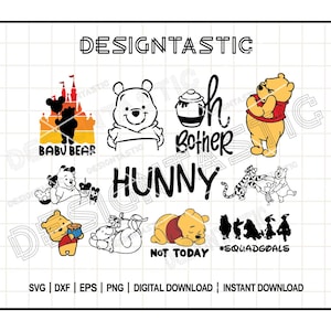 Pooh SVG Bundle, Baby Pooh Clipart, Bear Svg, Pooh and Friends PNG, Honey bear png, Hunny svg, Cut Files for Cricut, Perfect for your Crafts