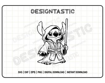 Archivo SVG de Stitch Jedi / Archivo de corte inspirado en Star Wars / Lindo clipart Jedi para Cricut / Diseño de camiseta del Reino Mágico / Descarga digital