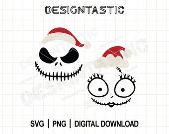Sombrero de Papá Noel de Jack Svg, Sombrero de Papá Noel de Sally Svg, Navidad Svg, Papá Noel Svg, Diseño navideño de Cricut, Pesadilla antes de Navidad SVG, Silueta Svg