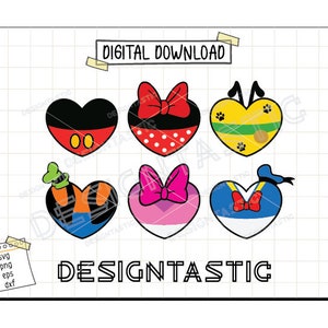 Pacote de corações de amigos do Mickey SVG, Minnie Svg, Rato de coração de dia dos namorados SVG, Coração de dia dos namorados, Rato de aniversário, Arquivo de corte SVG para Cricut