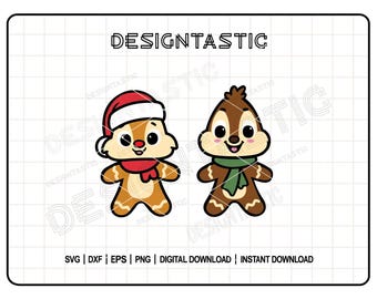 Galletas Chip y Dale SVG - Galletas de jengibre navideñas con forma de ardilla, divertido snack navideño SVG para Cricut y Silhouette