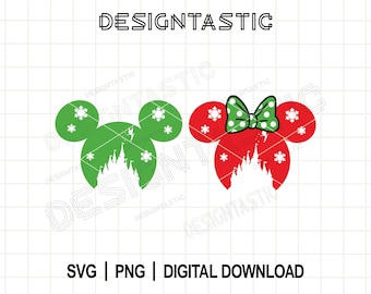 Oreilles de château de Noël de souris de souris SVG, voyage de Noël, Svg de château magique, oreilles de souris, château magique de vacances fichier coupé pour Cricut & Silhouette