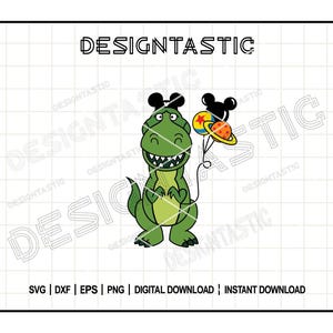 Rex holding Balloons SVG, Dino Toy Story Svg, Pizza Planet Balloon Svg, Mouse Balloon Svg, Mouse Ears Svg, Svg for Cricut Silhouette
