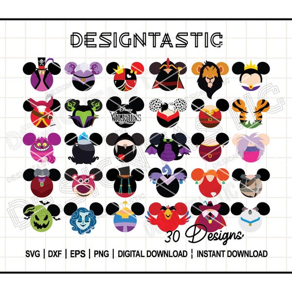 All Villains Mouse Ears bundel SVG, Maleficent, Hades, Cruella, Ursula Ears gesneden bestanden voor Cricut, perfect voor je duistere kant ambachten