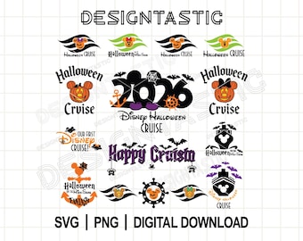Paquete de archivos SVG para cruceros de Halloween: orejas de ratón, bandera de crucero, archivos de corte SVG de calabaza, descarga digital para Cricut, decoración DIY para puertas de crucero.