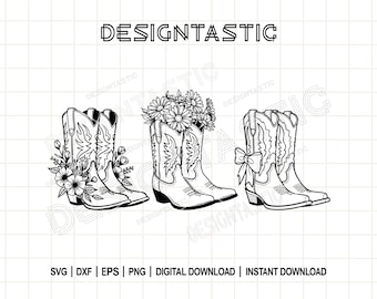 Blommiga cowboystövlar svg, cowboystövlar svg-paket, cowgirlstövlar svg, western rodeo Cricut-fil, boho country clipart, blommiga stövlar clipart