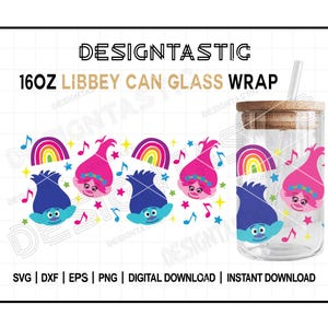 Trolls Poppy Zweig geschnitten Datei, süße Libbey Cup Wrap für 16 Unzen Tassen, lustige Kaffeetasse, perfektes Geschenk für Trolls Liebhaber