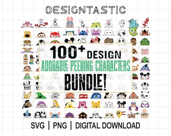 Titande karaktärer SVG-paket, mus och vänner kikar svg, familjesemester svg, magiskt kungarike svg, födelsedagsresa PNG, tittbu svg