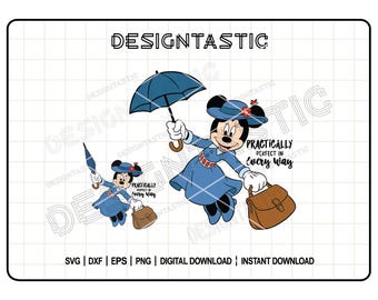 Poppins mus SVG, Mary Poppins PNG, praktiskt taget perfekt Clipart, flickaresa Cricut-fil, temapark digital konst, familjesemesterdesign
