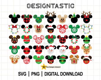 Orejas de ratón navideñas SVG, Ratón SVG, Adorno navideño de ratón PNG, Paquete navideño, Archivos de corte perfectos para Cricut