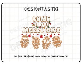 Ven al Merry Side SVG, divertido diseño de pan de jengibre de Star Wars para galletas navideñas, archivos de corte de regalo navideño perfectos para Cricut