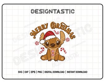 Könnte beinhalten: Ein brauner Zeichentrickcharakter mit Weihnachtsmütze, umgeben von Zuckerstangen und Wirbeln, mit den Worten "MERRY CHRISTMAS" darüber. Das Bild hat das Wort "DESIGNTASTIC" oben und unten.