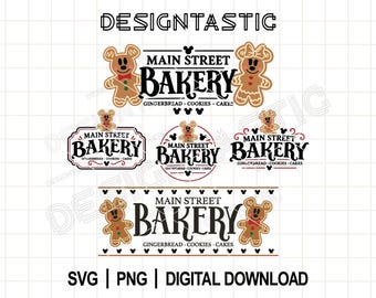 Paquete de archivos SVG de Main Street Bakery, archivo de corte de pan de jengibre navideño caprichoso, temporada navideña, ideal para manualidades con Cricut.