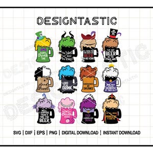 Villains Beer Mug Quotes Bundle SVG, Drinking World, Beer Mug Bundle, Glass Cup Svg, Cartoon Characters, SVG Cut File For Cricut
