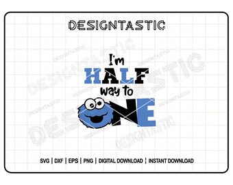 Half Birthday SVG, Blue Monster 6 Month Shirt Design, Cookie Birthday, I'm Halfway to One Cut File, Cricut SVG, Cute Baby Party Clipart