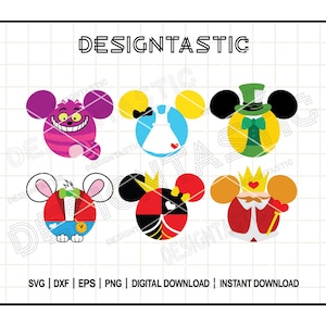 Pacote de orelhas de rato Alice SVG | Gato de Cheshire Svg | Coelho Branco Svg | Chapeleiro Maluco Svg | Rainha de Copas Svg | Arquivo de corte para Cricut SVG