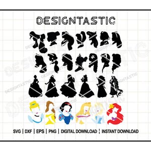 Princess Bundle SVG, Princess SVG, Princess Clipart Svg, Tiana Svg, Moana Svg, Beauty Svg, Silhouette Cut File, Cut File For Cricut SVG