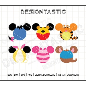Paquete SVG de orejas de ratón de Winnie Pooh, adorables diseños de orejas de cerdito y tigre para manualidades mágicas con Cricut, regalo perfecto para los fanáticos de Winnie Pooh