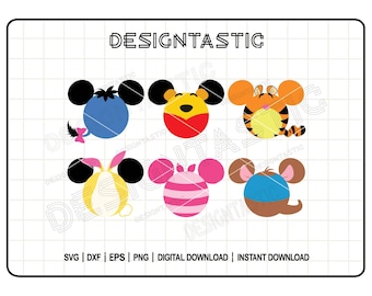 Pooh Mouse Ears Bundle SVG, Adorable Piglet & Tigger Ears Designs for Magical Cricut Crafts, Perfect Gift for Winnie Pooh Fans