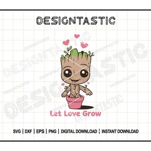 Groot bebé PNG de San Valentín, Groot de corazones rosados, clipart digital, lindo PNG de San Valentín, descarga instantánea