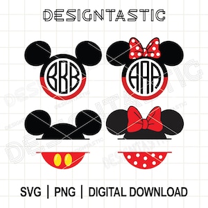 Maus Monogramme SVG, Maus Kopf Png, Monogramm Buchstaben PNG, Schrift inklusive, Sublimationsmonogramm, Familien Shirts Designs, Schnittdatei für Cricut