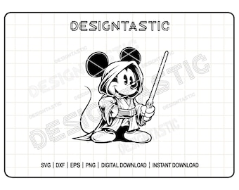 SVG de ratón Jedi, SVG de orejas de ratón, Star Wars, SVG de Reino Mágico, SVG de dibujos animados, descarga digital, archivo de corte, Cricut