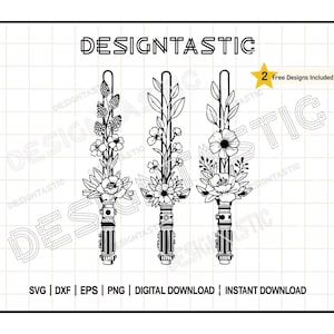 Star Wars SVG, Star Wars Spada Laser Floreale PNG, Spada Laser PNG, File di Taglio Floreale Jedi, Star Wars Floreale PNG, File Digitale