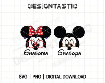SVG de abuela y abuelo ratón, diseños de camisetas para viajes familiares, lindo lazo de orejas de ratón PNG, archivos de corte de vacaciones a juego para Cricut Silhouette