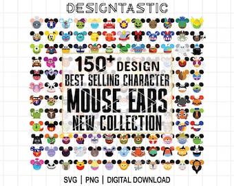 Nuevo paquete de más de 150 archivos SVG de orejas de ratón con personajes: princesas, héroes, villanos y más / Archivos de corte para Cricut y Silhouette