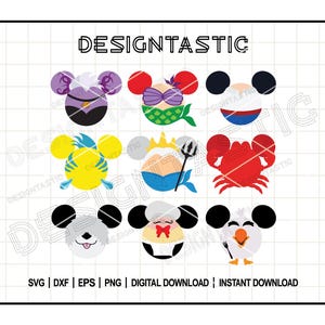 Bundle d'oreilles de petite sirène SVG, Svg d'oreilles d'Ariel, Ursula oreilles Svg, Sébastien oreilles Svg, Prince Eric Svg, fichier de coupe pour Cricut SVG