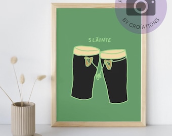 Sláinte Irish Print | Guinness Inspired Wall Art | Irish Pub Decor | St. Patrick's Day Gift | Celebrate Irish Culture