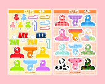 Clips & Pins Sticker Sheet (Matte) | Cute Korean Style Stickers for Journaling, Scrapbook, Planner, Bullet Journal, Diary